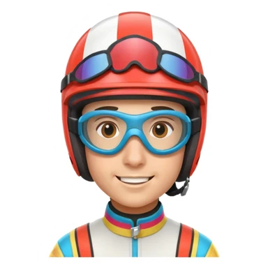 horse race jockey portrait, head and shoulders only, wearing colorful racing helmet and goggles, sporty uniform collar, confident smile, 3D cartoon, mobile game icon style, clean background, no text, no watermark
 sticker