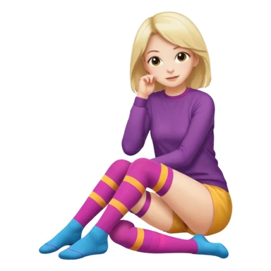 Cute girl thigh high socks sitting legs out, colorful clothes sticker