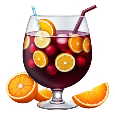 sangria drink with lots of visible ice cubes, wine, fruit slices, extremely cold sticker