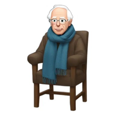 Bernie sanders sitting on chair having cold wearing a scarf sticker