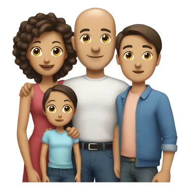 Family with bald father, brunette mother, young girl, young boy and small dog sticker