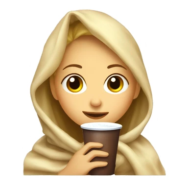 Blond girl wrapped in blanket drinking coco sticker