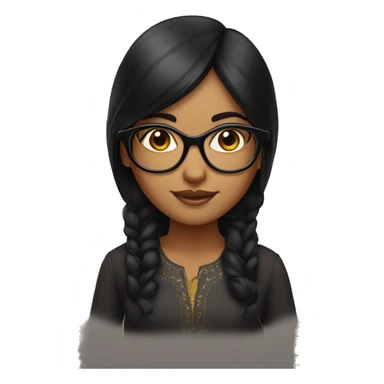 indian girl with black cury hair and round specs sticker