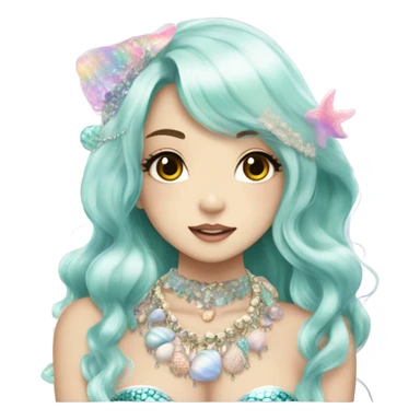 mermaid hime gyaru girl, black hair, shell jewellery  sticker