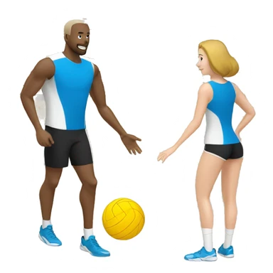 white man and woman play volleyball over the volleyball net sticker
