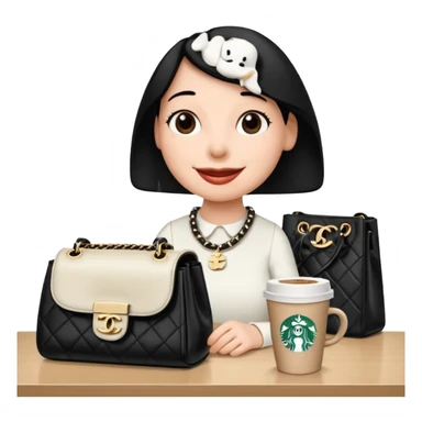 snoopy in a desk with starbucks and his chanel purse sticker