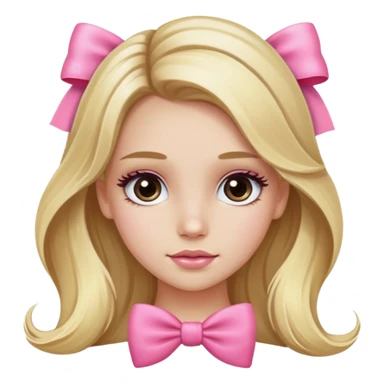 Pretty blonde bombshell girl with long hair and highlights. She has long eyelashes and a pink bow in her hair. sticker