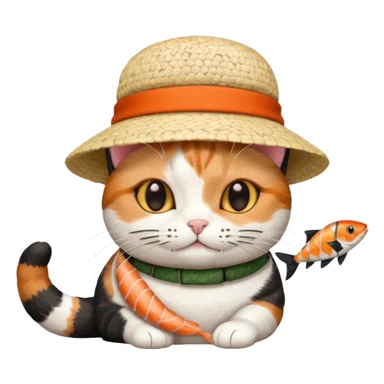 cat wearing a hat made out of sushi sticker
