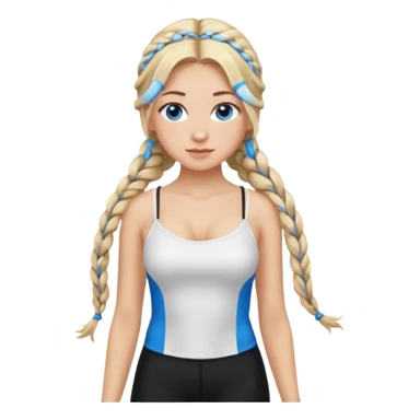 Blonde balayage  With highlights long hair half braids women blue eyes wearing White Spaghetti top and black Leggins  sticker