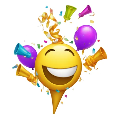 smiley face with dollar sign eyes blowing a party horn with colorful confetti sticker
