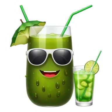 A pickle with sunglasses drinking a green cocktail sticker