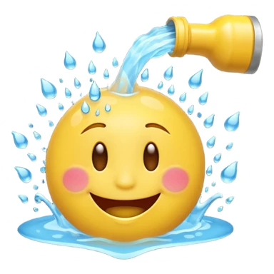 An animation of an emoji showing happy face when water is poured on it sticker