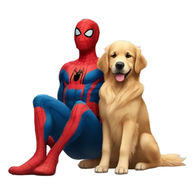 Golden retriever on Spider-Man’s lap sticker