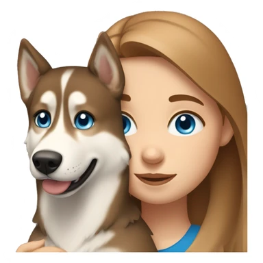 a girl with blue eyes and light-brown hair hugs a husky dog ​​with brown eyes sticker