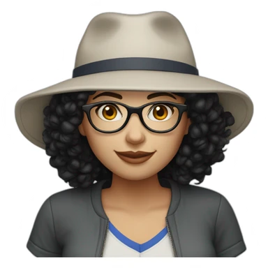 Mom with black curly hair and fair skin and Mets hat with glasses sticker