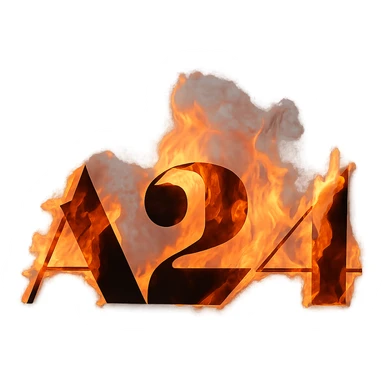 Add realistic, dramatic flames engulfing the A24 logo with a bold and cinematic look, no background. sticker
