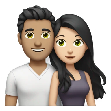 White Vietnamese man with straight black undercut hair and a white brunette woman with green eyes and long wavy hair tightly hugging each other  sticker