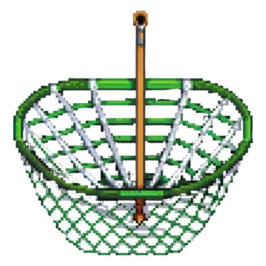 A bug-catching net with a green handle and white mesh net sticker