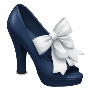 Navy blue chunky high heel with a white bow sticker
