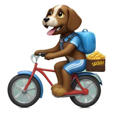  a dog riding a bike with a helmet on with a chocolate bar in his mouth with Slippers on sticker