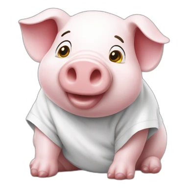 Un cochon doudou avec un t shirt blanc qui mange sticker