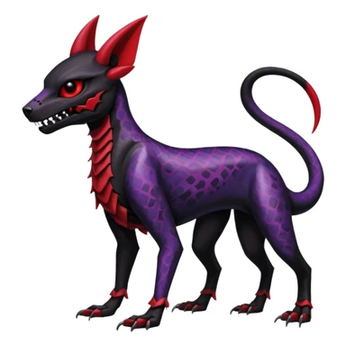 Gothic Black red purple Scaley Exotic Salandit-Umbreon-Houndoom-Fakémon-hybrid-creature (full body), 4 legs, skull face mask sticker
