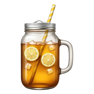 mason jar without any straws, 2d, in google emoji style, no face, simple with little shading, mason jar with ice lemon tea but no lemons and no ice visible.  sticker