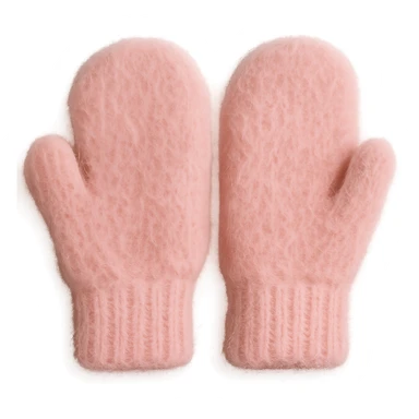 pink wool mittens, soft and fluffy ,remove background sticker