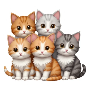 6 tiny kittens cuddling together all different colours, the first one is grey and white, the second is ginger and white and the third is brown tabby and white sticker