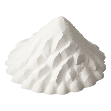loose fine pile of ultra-white chalky powder with soft airy texture and slightly uneven natural edges matte bright surface mineral origin sticker