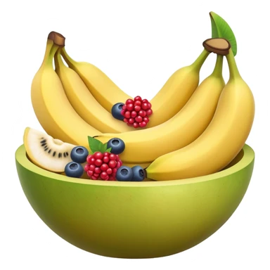 Fresh fruit bowl with berries, banana, and melon sticker