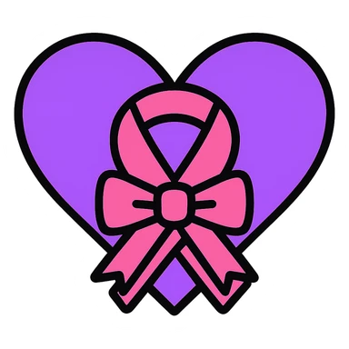 Add a bow to the ribbon on the purple heart, keep the color outline icon style, with no background. sticker