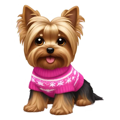 Yorkie dog wearing a pink Christmas sweater sitting down sticker