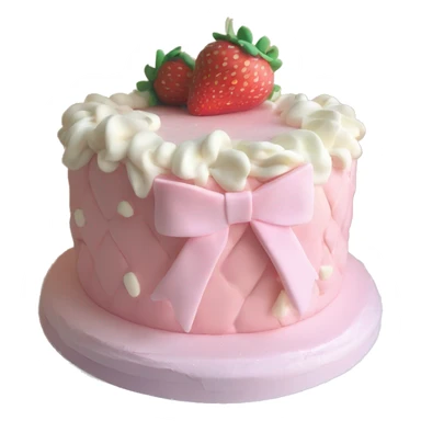 Light Pink strawberries and cream birthday cake with in bow sticker