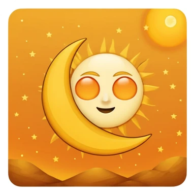 A triangular yellow flag with a crescent moon and above the moon a mini sun sticker