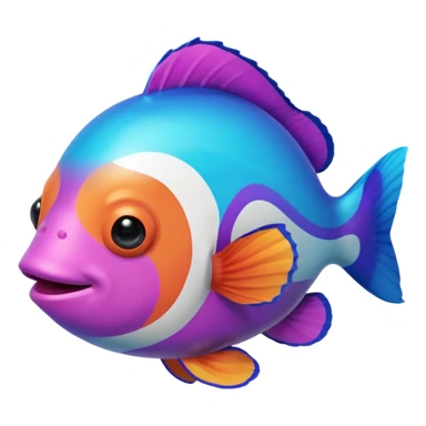 cyan blue, purple and pink coloured gradient gooball, with a rainbow-coloured gradient clownfish in the center sticker