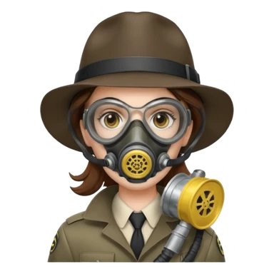 Hacker with a fedora with brown hair wearing a gasmask sticker