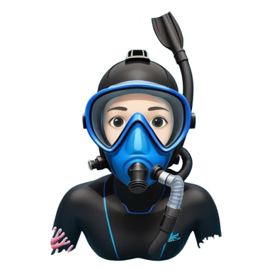 An icon featuring a close-up of a freediving mask and snorkel, with a breath-holding diver's fins, set against a vibrant underwater world. The design includes coral reefs, fish, and bubbles, symbolizing the serene beauty and thrill of freediving. Transparent background highlights the calm sticker