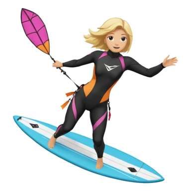 Kitesurfing blond ladie showing kite and board sticker