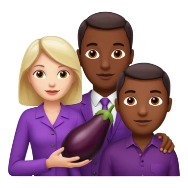 A white woman next to a dark man holding an aubergine in front the mans crotch area sticker