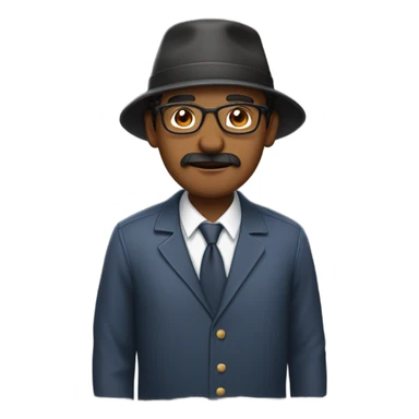 Brown skinned man with backwards hat with glasses and a scraggly mustache sticker
