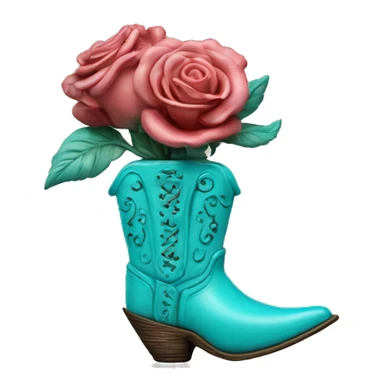 Turquoise cowgirl boot vase with rose sticking out of it sticker