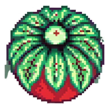 Green digital bomb animation frame 2, round bomb body with green highlights, shorter leaf-shaped fuse at top, small green glow, nature-inspired design, pixel art style sticker