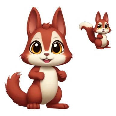 Cute, Chibi, Kemono-style, Anthro, Fur-Sona, Dark-Red, Squirrel-Rabbit-hybrid-Fakémon, full body sticker