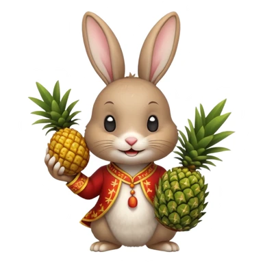 rabbit, wearing chinese ancient custome, with pine apple sticker