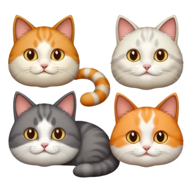 4 different coloured short haired cats including; a dark brown t and white cat, and a dark grey and white  sticker