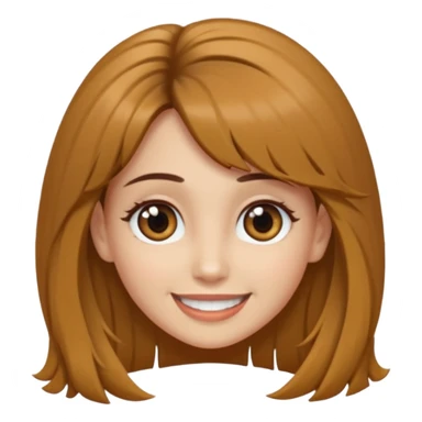 Mujer con pelo largo y liso, color cobrizo y con flequillo recto. Tiene los ojos marrón muy claro, es delgada y piel blanca. Ponle una sonrisa sticker