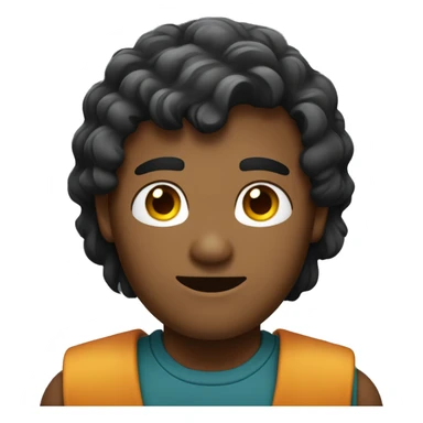 El avatar es un hombre con cabello rizado y oscuro, ojos grandes y expresivos. Sonríe ampliamente y lleva una  bata. Su brazo derecho está levantado en un gesto de saludo. sticker