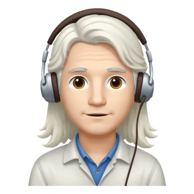 young pc tech guy with long wavy white hair, brown eyebrows, no glasses sticker