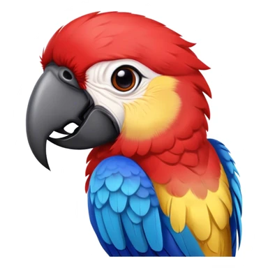 Cinematic Realistic Cute Macaw Portrait Emoji, Head tilted playfully and inquisitively, featuring a compact, lively build with intricately detailed, vivid scarlet and blue feathers and a charming, expressive face with round, sparkling eyes full of tropical wonder, rendered with realistic texture and vibrant natural hues, high shine, affectionate and spirited, styled with a touch of whimsical rainforest charm, soft glowing outline, capturing the essence of a mischievous yet lovable macaw that seems poised to flutter playfully into your arms! sticker